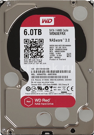Western Digital WD60EFRX Жесткий диск, HDD SATA-III WD Red, 6ТБ, 3.5&quot;, 5400об/мин, 64Мб