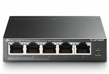 TP-Link TL-SF1005P Настольный коммутатор с 5 портами 10/100 Мбит/с (4 порта PoE+).