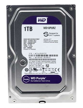 WD10PURZ, Жесткий диск, HDD SATA-III WD Purple, 1ТБ, 3.5&quot;, 6GB/S, 64MB